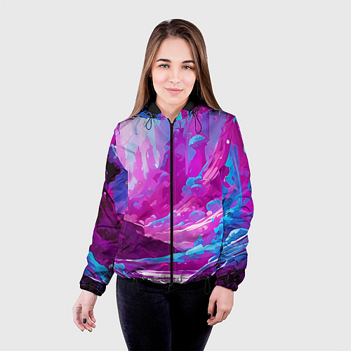 Женская куртка Фиолетовая кислотная абстракция / 3D-Черный – фото 4