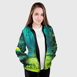 Куртка с капюшоном женская Зелёная кислотная абстракция, цвет: 3D-черный — фото 2