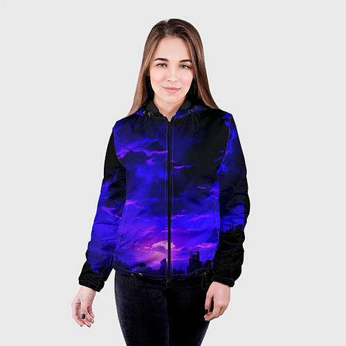 Женская куртка Фиолетовый апокалиптический закат / 3D-Черный – фото 4