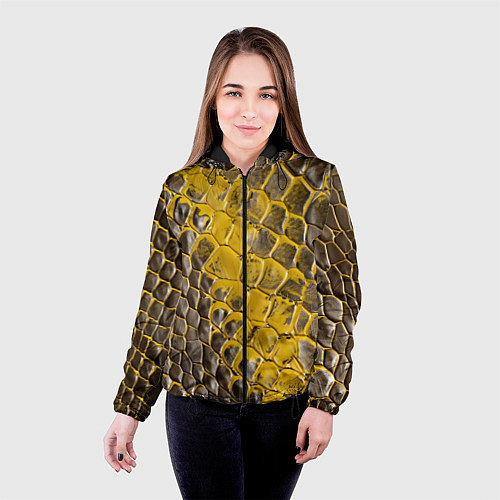 Женская куртка Красивая кожа змеи / 3D-Черный – фото 4