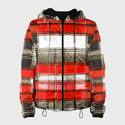 Куртка с капюшоном женская Чёрные полосы на красно-белом фоне, цвет: 3D-черный