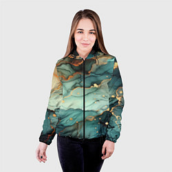Куртка с капюшоном женская Бирюзовый узор с оранжевыми вставками, цвет: 3D-черный — фото 2