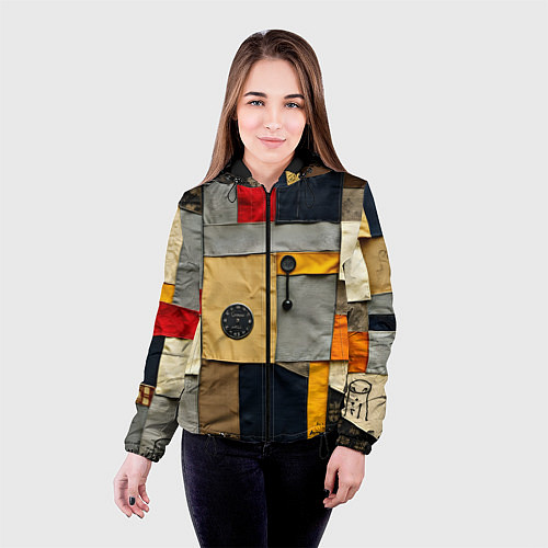 Женская куртка Ретро пэчворк / 3D-Черный – фото 4