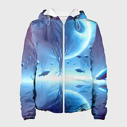 Куртка с капюшоном женская Луна и рыбы - нейроарт фантазия, цвет: 3D-белый