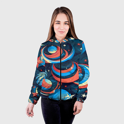 Женская куртка Абстракция ёлочных игрушек / 3D-Черный – фото 4