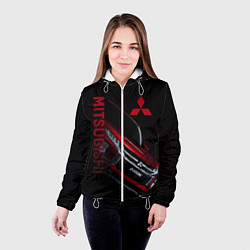 Куртка с капюшоном женская Mitsubishi логотип, цвет: 3D-белый — фото 2