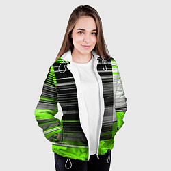 Куртка с капюшоном женская Белые вертикальные полосы на чёрно-зелёном фоне, цвет: 3D-белый — фото 2
