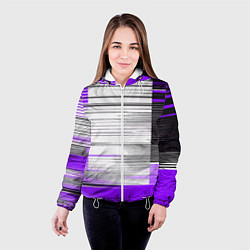 Куртка с капюшоном женская Чёрные вертикальные полосы на фиолетово-белом фоне, цвет: 3D-белый — фото 2