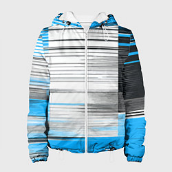 Куртка с капюшоном женская Чёрные вертикальные полосы на сине-белом фоне, цвет: 3D-белый