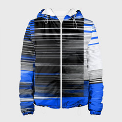 Куртка с капюшоном женская Белые вертикальные полосы на чёрно-синем фоне, цвет: 3D-белый