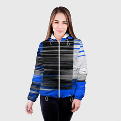 Куртка с капюшоном женская Белые вертикальные полосы на чёрно-синем фоне, цвет: 3D-белый — фото 2