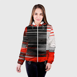 Куртка с капюшоном женская Белые вертикальные полосы на чёрно-красном фоне, цвет: 3D-белый — фото 2