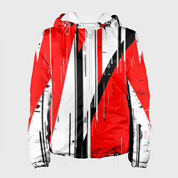 Куртка с капюшоном женская Чёрно-белые вертикальные полосы на красном фоне, цвет: 3D-белый
