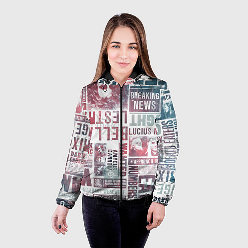 Женская куртка Паттерн газеты - Гарри Поттер Сириус Блэк и Люциус / 3D-Черный – фото 4
