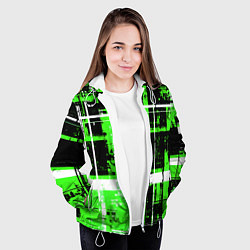Куртка с капюшоном женская Зелёно-белый гранж на чёрном фоне, цвет: 3D-белый — фото 2
