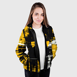 Куртка с капюшоном женская Жёлто-белый гранж на чёрном фоне, цвет: 3D-черный — фото 2
