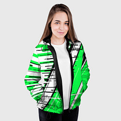 Куртка с капюшоном женская Чёрно-белые глитч полосы на зелёном фоне, цвет: 3D-черный — фото 2