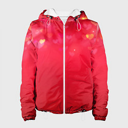 Куртка с капюшоном женская Красный градиент с падающими сердечками, цвет: 3D-белый