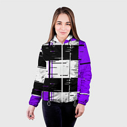 Куртка с капюшоном женская Чёрные и фиолетовые полосы на белом фоне, цвет: 3D-белый — фото 2