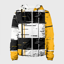 Куртка с капюшоном женская Жёлтые и чёрные полосы на белом фоне, цвет: 3D-белый
