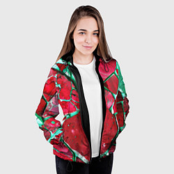 Куртка с капюшоном женская Зеленый минерал в красном камне, цвет: 3D-черный — фото 2