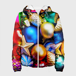 Куртка с капюшоном женская Новогодние украшения, цвет: 3D-белый