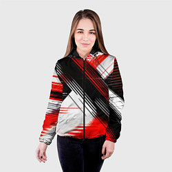 Куртка с капюшоном женская Диагональные красно-чёрные линии на белом фоне, цвет: 3D-черный — фото 2