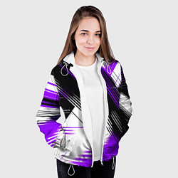 Куртка с капюшоном женская Диагональные фиолетово-чёрные линии на белом фоне, цвет: 3D-белый — фото 2