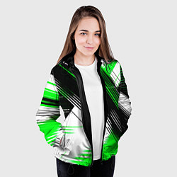 Куртка с капюшоном женская Диагональные зелёно-чёрные линии на белом фоне, цвет: 3D-черный — фото 2