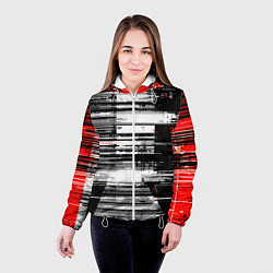 Куртка с капюшоном женская Горизонтальные чёрные линии на бело-красном фоне, цвет: 3D-белый — фото 2