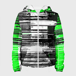 Куртка с капюшоном женская Горизонтальные чёрные линии на бело-зелёном фоне, цвет: 3D-белый