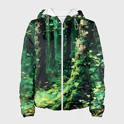 Куртка с капюшоном женская Зелёный летний лес, цвет: 3D-белый