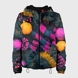 Куртка с капюшоном женская Новый год - фиолетовая краска, цвет: 3D-черный