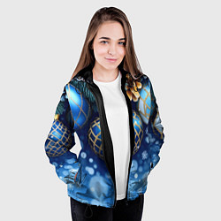 Куртка с капюшоном женская Синие новогодние шары, цвет: 3D-черный — фото 2