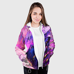 Куртка с капюшоном женская Фиолетово-розовая абстракция, цвет: 3D-белый — фото 2