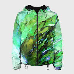 Куртка с капюшоном женская Зелёная абстракция, цвет: 3D-черный