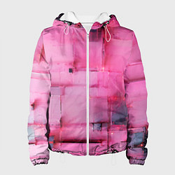Куртка с капюшоном женская Чёрные пятна на розовом фоне абстракция, цвет: 3D-белый