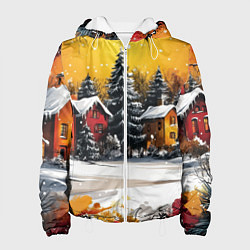 Куртка с капюшоном женская Новогодний двор, цвет: 3D-белый