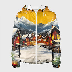 Куртка с капюшоном женская Ламповый новый год - домики, цвет: 3D-белый