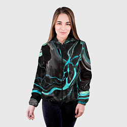 Куртка с капюшоном женская Голубые флюиды на чёрном фоне, цвет: 3D-черный — фото 2