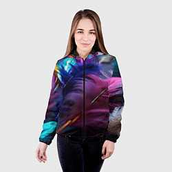 Куртка с капюшоном женская Перья неоновой птицы, цвет: 3D-черный — фото 2