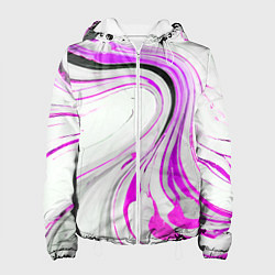 Куртка с капюшоном женская Волнистые чёрно-фиолетовые линии на белом фоне, цвет: 3D-белый