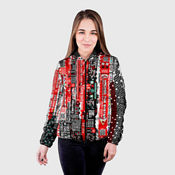 Куртка с капюшоном женская Киберпанк паттерн красный, цвет: 3D-черный — фото 2