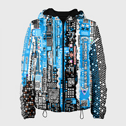 Куртка с капюшоном женская Киберпанк паттерн синий, цвет: 3D-черный