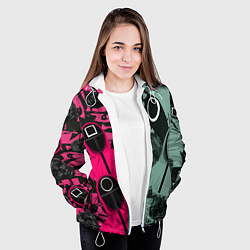 Куртка с капюшоном женская Маски из игры в кальмара, цвет: 3D-белый — фото 2