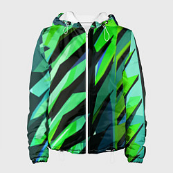 Куртка с капюшоном женская Чёрно-зелёная абстракция, цвет: 3D-белый