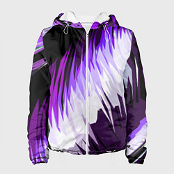 Куртка с капюшоном женская Бело-фиолетовые острые полосы на чёрном фоне, цвет: 3D-белый