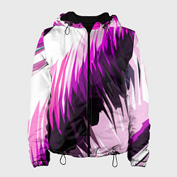 Куртка с капюшоном женская Чёрно-розовые острые полосы на белом фоне, цвет: 3D-черный