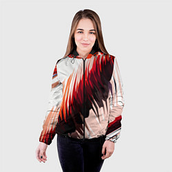Куртка с капюшоном женская Чёрно-красные острые полосы на белом фоне, цвет: 3D-черный — фото 2