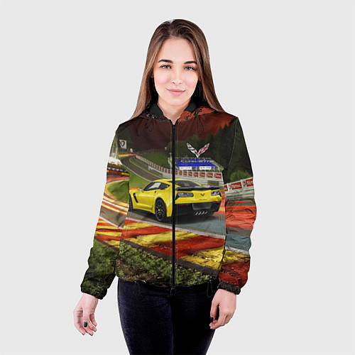Женская куртка Chevrolet Corvette на гоночной трассе / 3D-Черный – фото 4